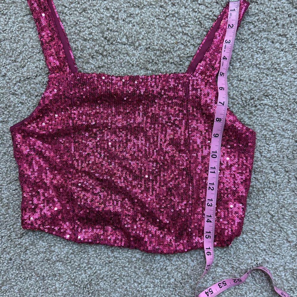 Rachel Zoe Sequin Fuchsia Crop Top,‎ Size S - Picture 7 of 8